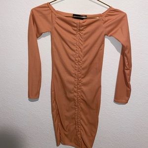 Pretty little thing ruched tie off the shoulder dress